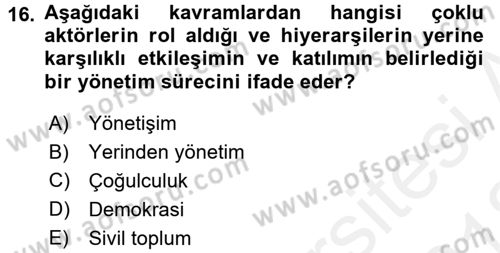 Kent Sosyolojisi Dersi 2017 - 2018 Yılı (Vize) Ara Sınav Soruları 16. Soru