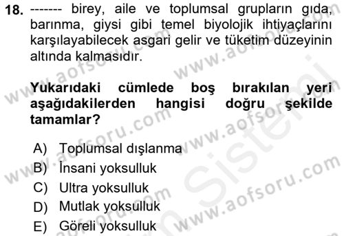 Kent Sosyolojisi Dersi 2017 - 2018 Yılı (Vize) Ara Sınav Soruları 18. Soru
