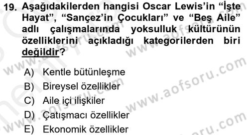Kent Sosyolojisi Dersi 2017 - 2018 Yılı (Vize) Ara Sınav Soruları 19. Soru