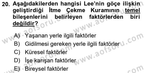 Kent Sosyolojisi Dersi 2017 - 2018 Yılı (Vize) Ara Sınav Soruları 20. Soru