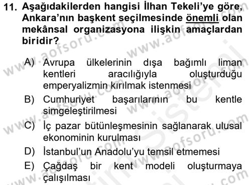 Kent Sosyolojisi Dersi 2017 - 2018 Yılı (Final) Dönem Sonu Sınav Soruları 11. Soru