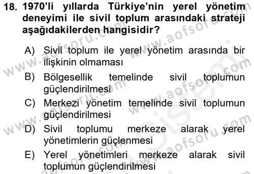 Kent Sosyolojisi Dersi 2017 - 2018 Yılı (Final) Dönem Sonu Sınav Soruları 18. Soru