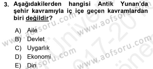 Kent Sosyolojisi Dersi 2017 - 2018 Yılı (Final) Dönem Sonu Sınav Soruları 3. Soru