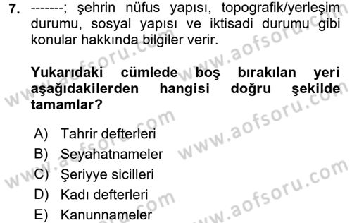 Kent Sosyolojisi Dersi 2017 - 2018 Yılı (Final) Dönem Sonu Sınav Soruları 7. Soru