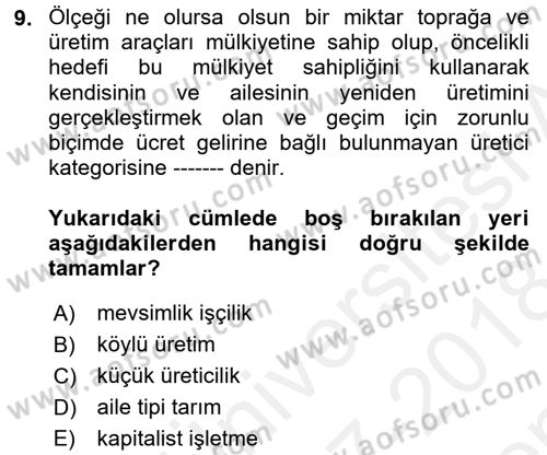 Kent Sosyolojisi Dersi 2017 - 2018 Yılı (Final) Dönem Sonu Sınav Soruları 9. Soru