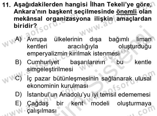 Kent Sosyolojisi Dersi 2018 - 2019 Yılı 3 Ders Sınav Soruları 11. Soru