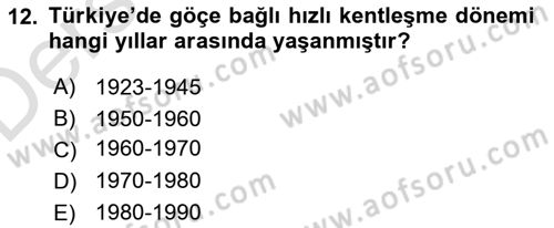 Kent Sosyolojisi Dersi 2018 - 2019 Yılı 3 Ders Sınav Soruları 12. Soru