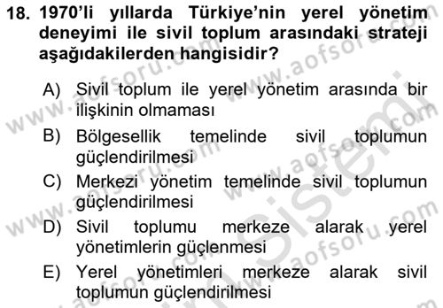 Kent Sosyolojisi Dersi 2018 - 2019 Yılı 3 Ders Sınav Soruları 18. Soru