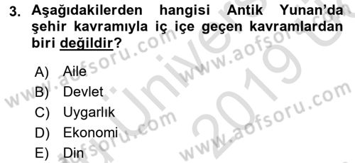 Kent Sosyolojisi Dersi 2018 - 2019 Yılı 3 Ders Sınav Soruları 3. Soru
