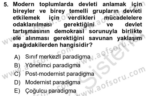 Kent Sosyolojisi Dersi 2018 - 2019 Yılı 3 Ders Sınav Soruları 5. Soru