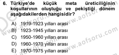 Kent Sosyolojisi Dersi 2018 - 2019 Yılı 3 Ders Sınav Soruları 6. Soru