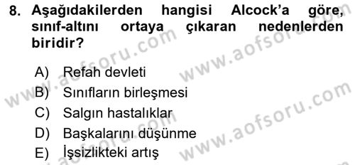 Kent Sosyolojisi Dersi 2018 - 2019 Yılı 3 Ders Sınav Soruları 8. Soru