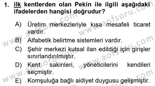 Kent Sosyolojisi Dersi 2018 - 2019 Yılı (Vize) Ara Sınav Soruları 1. Soru