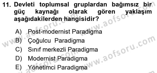 Kent Sosyolojisi Dersi 2018 - 2019 Yılı (Vize) Ara Sınav Soruları 11. Soru
