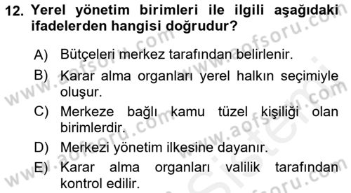 Kent Sosyolojisi Dersi 2018 - 2019 Yılı (Vize) Ara Sınav Soruları 12. Soru