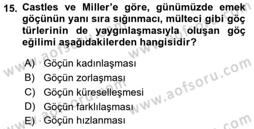Kent Sosyolojisi Dersi 2018 - 2019 Yılı (Vize) Ara Sınav Soruları 15. Soru