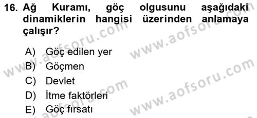 Kent Sosyolojisi Dersi 2018 - 2019 Yılı (Vize) Ara Sınav Soruları 16. Soru
