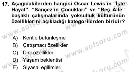 Kent Sosyolojisi Dersi 2018 - 2019 Yılı (Vize) Ara Sınav Soruları 17. Soru