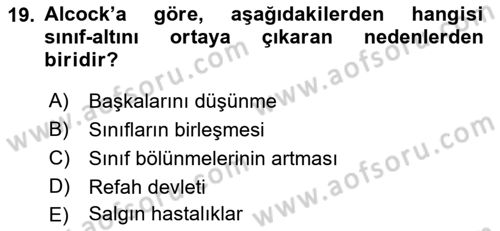 Kent Sosyolojisi Dersi 2018 - 2019 Yılı (Vize) Ara Sınav Soruları 19. Soru