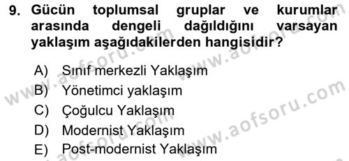 Kent Sosyolojisi Dersi 2018 - 2019 Yılı (Vize) Ara Sınav Soruları 9. Soru