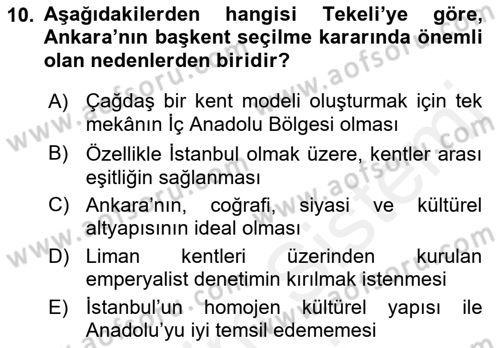 Kent Sosyolojisi Dersi 2018 - 2019 Yılı (Final) Dönem Sonu Sınav Soruları 10. Soru