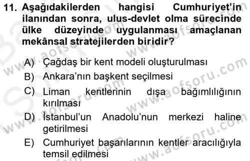 Kent Sosyolojisi Dersi 2018 - 2019 Yılı (Final) Dönem Sonu Sınav Soruları 11. Soru
