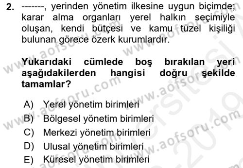Kent Sosyolojisi Dersi 2018 - 2019 Yılı (Final) Dönem Sonu Sınav Soruları 2. Soru