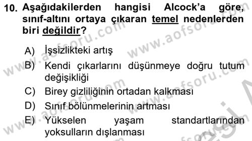 Kent Sosyolojisi Dersi 2018 - 2019 Yılı Yaz Okulu Sınav Soruları 10. Soru