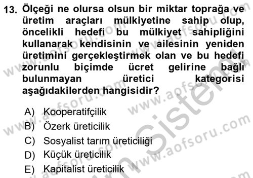 Kent Sosyolojisi Dersi 2018 - 2019 Yılı Yaz Okulu Sınav Soruları 13. Soru