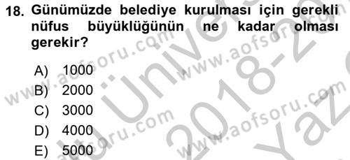 Kent Sosyolojisi Dersi 2018 - 2019 Yılı Yaz Okulu Sınav Soruları 18. Soru