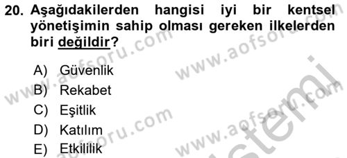 Kent Sosyolojisi Dersi 2018 - 2019 Yılı Yaz Okulu Sınav Soruları 20. Soru