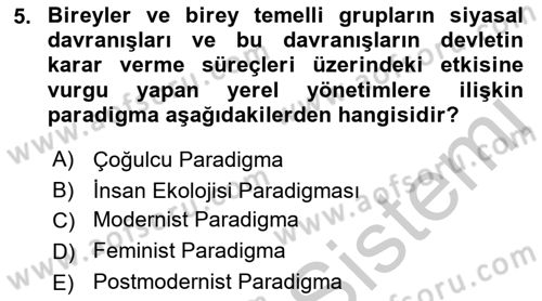 Kent Sosyolojisi Dersi 2018 - 2019 Yılı Yaz Okulu Sınav Soruları 5. Soru