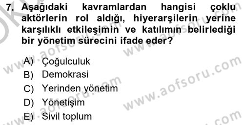 Kent Sosyolojisi Dersi 2018 - 2019 Yılı Yaz Okulu Sınav Soruları 7. Soru