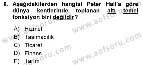 Kent Sosyolojisi Dersi 2018 - 2019 Yılı Yaz Okulu Sınav Soruları 8. Soru