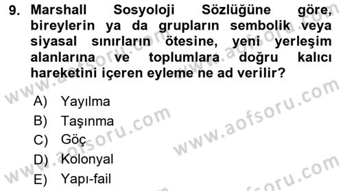 Kent Sosyolojisi Dersi 2018 - 2019 Yılı Yaz Okulu Sınav Soruları 9. Soru