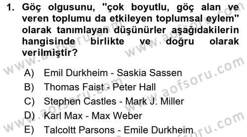 Kent Sosyolojisi Dersi 2020 - 2021 Yılı Yaz Okulu Sınav Soruları 1. Soru