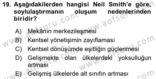 Kent Sosyolojisi Dersi 2020 - 2021 Yılı Yaz Okulu Sınav Soruları 19. Soru