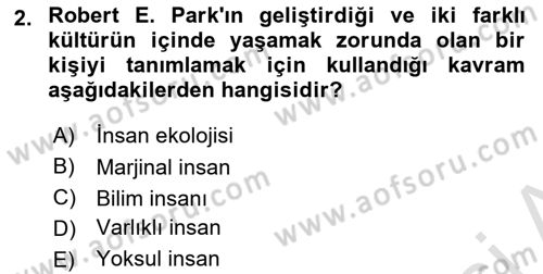 Kent Sosyolojisi Dersi 2020 - 2021 Yılı Yaz Okulu Sınav Soruları 2. Soru
