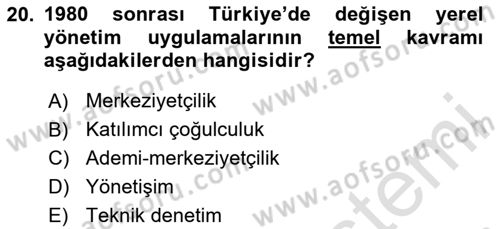 Kent Sosyolojisi Dersi 2020 - 2021 Yılı Yaz Okulu Sınav Soruları 20. Soru