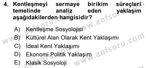 Kent Sosyolojisi Dersi 2020 - 2021 Yılı Yaz Okulu Sınav Soruları 4. Soru