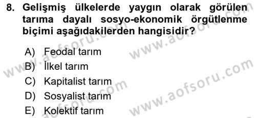 Kent Sosyolojisi Dersi 2020 - 2021 Yılı Yaz Okulu Sınav Soruları 8. Soru