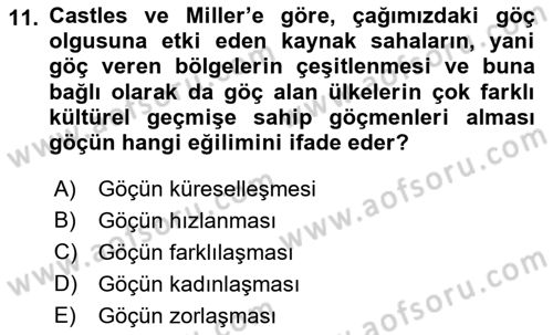 Kent Sosyolojisi Dersi 2021 - 2022 Yılı (Vize) Ara Sınav Soruları 11. Soru