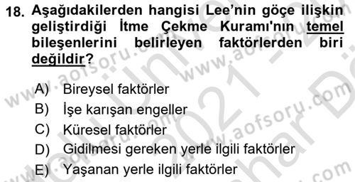 Kent Sosyolojisi Dersi 2021 - 2022 Yılı (Vize) Ara Sınav Soruları 18. Soru