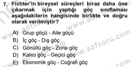 Kent Sosyolojisi Dersi 2021 - 2022 Yılı (Vize) Ara Sınav Soruları 7. Soru