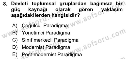 Kent Sosyolojisi Dersi 2021 - 2022 Yılı (Vize) Ara Sınav Soruları 8. Soru