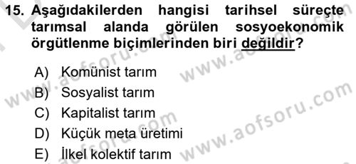 Kent Sosyolojisi Dersi 2021 - 2022 Yılı (Final) Dönem Sonu Sınav Soruları 15. Soru