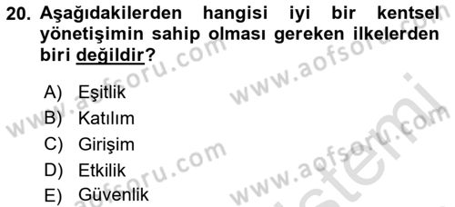 Kent Sosyolojisi Dersi 2021 - 2022 Yılı (Final) Dönem Sonu Sınav Soruları 20. Soru