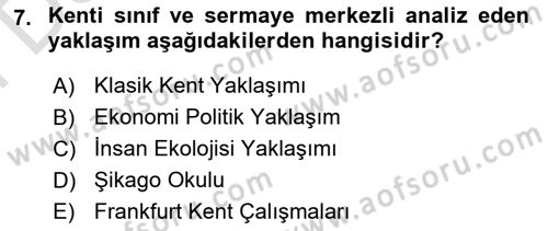 Kent Sosyolojisi Dersi 2021 - 2022 Yılı (Final) Dönem Sonu Sınav Soruları 7. Soru