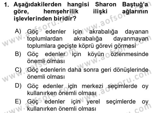 Kent Sosyolojisi Dersi 2021 - 2022 Yılı Yaz Okulu Sınav Soruları 1. Soru
