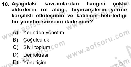 Kent Sosyolojisi Dersi 2021 - 2022 Yılı Yaz Okulu Sınav Soruları 10. Soru